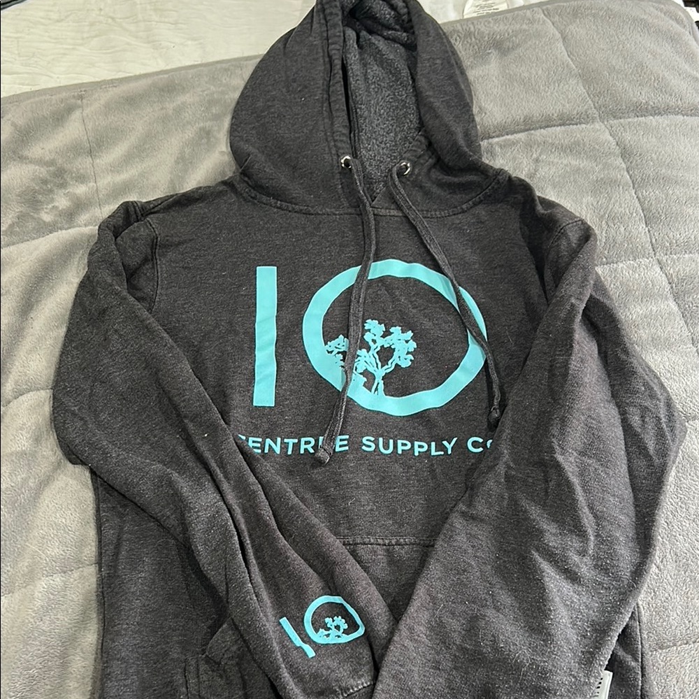 tentree Charcoal Gray Hoodie with Blue Logo